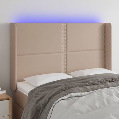 vidaXL gultas galvgalis ar LED, 147x16x118/128 cm, kapučīno