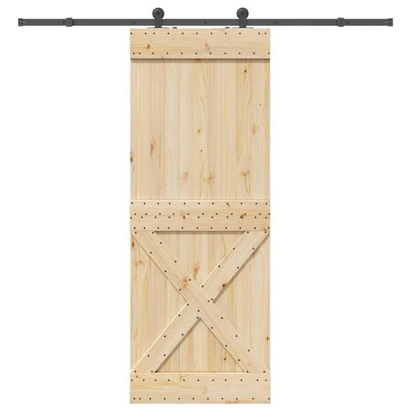 vidaXL bīdāmās durvis ar stiprinājumiem, 85x210 cm, priedes masīvkoks