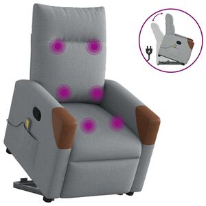 vidaXL masāžas krēsls, paceļams, atgāžams, gai&scaron;i pelēks audums