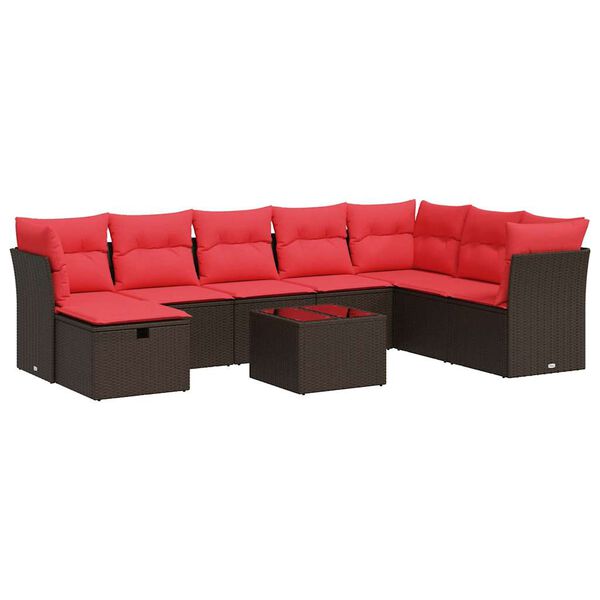 vidaXL 9-daļīgs dārza dīvāna komplekts, matrači, brūna PE rotangpalma