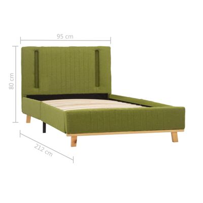 vidaXL gultas rāmis ar LED, zaļš audums, 90x200 cm