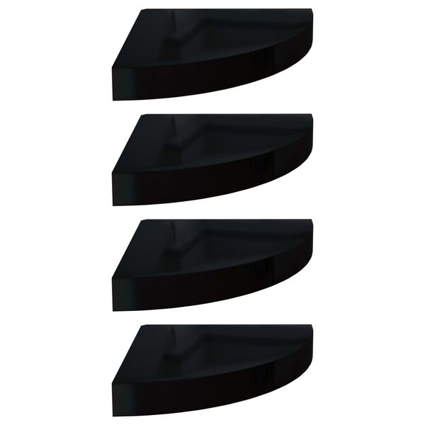 vidaXL stūra sienas plaukti, 4 gab., spīdīgi melni, 25x25x3,8 cm, MDF