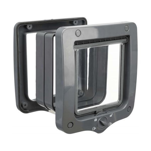 TRIXIE 4-režīmu durvis kaķiem, ar 2 tuneļiem, pelēkas