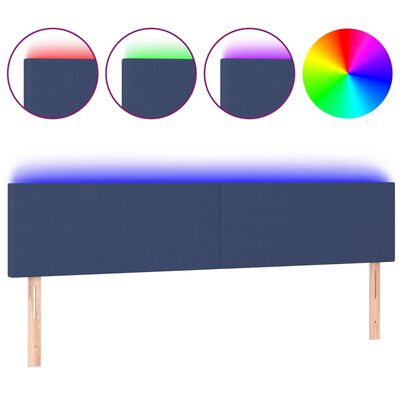 vidaXL gultas galvgalis ar LED, 200x5x78/88 cm, zils audums