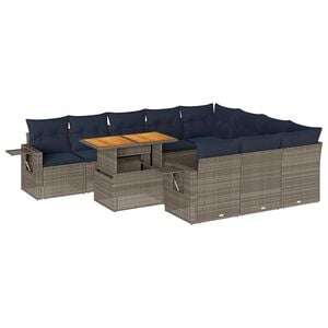 vidaXL 11-daļīgs dārza dīvāna komplekts ar matračiem, pelēks PE pinums