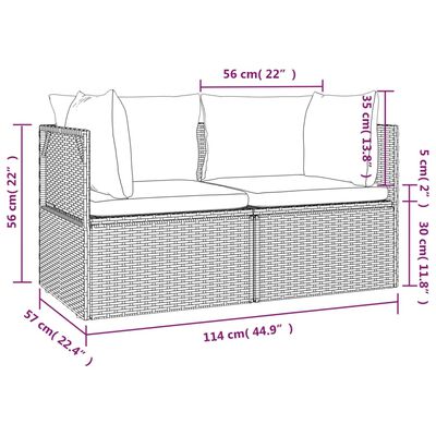 vidaXL divvietīgs dārza dīvāns ar matračiem, pelēka PE rotangpalma