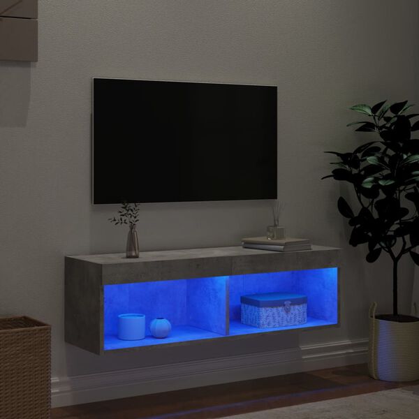 vidaXL TV skapītis ar LED apgaismojumu, betona pelēki, 100x30x30 cm