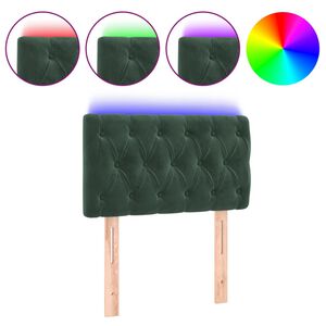 vidaXL gultas galvgalis ar LED, 80x7x78/88 cm, tum&scaron;i zaļ&scaron; samts