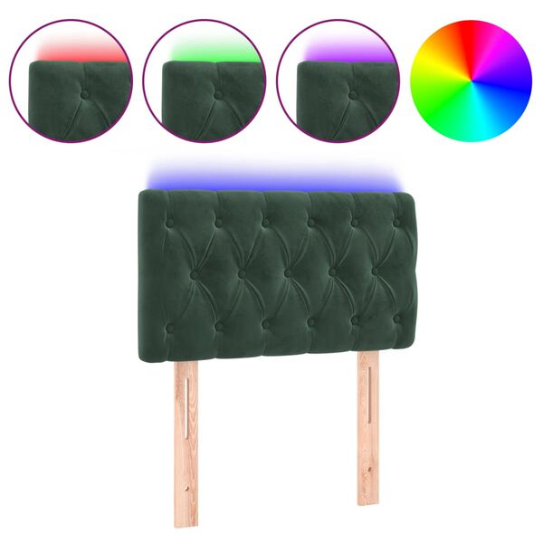 vidaXL gultas galvgalis ar LED, 80x7x78/88 cm, tum&scaron;i zaļ&scaron; samts