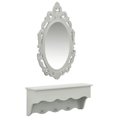 vidaXL sienas atslēgu plaukts ar spoguli un pakaramajiem, pelēks