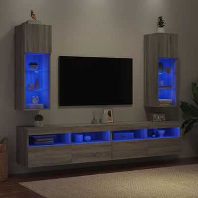 vidaXL TV skapīši ar LED, 2 gab., pelēka ozolkoka krāsa, 30,5x30x90 cm