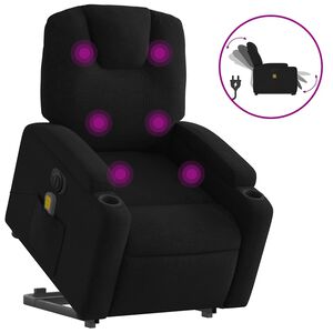 vidaXL elektrisks masāžas krēsls, paceļams, atgāžams, melns audums