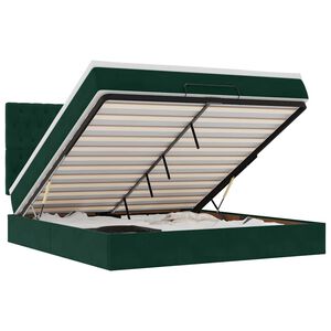 vidaXL Osmaņu gultas rāmis ar matračiem tum&scaron;i zaļ&scaron; 160x200cm audums