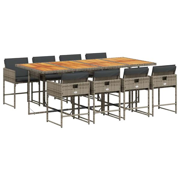 vidaXL 9-daļīgs dārza mēbeļu komplekts ar matračiem, PE rotangpalma