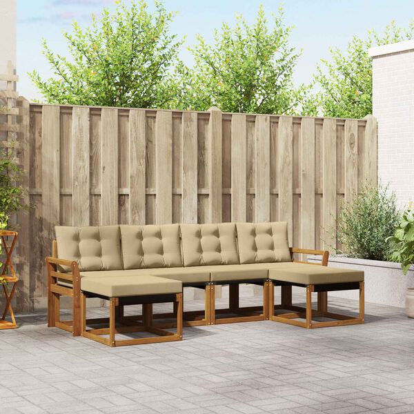 vidaXL Āra dīvānu komplekts ar spilvenu 6 pcs Dabisks un bē&scaron;s