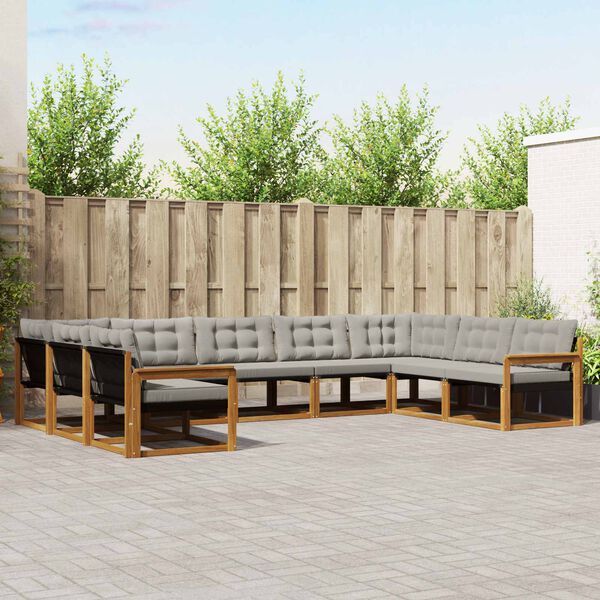 vidaXL Āra dīvānu komplekts ar spilvenu 9 pcs Dabīgs un gai&scaron;i pelēks