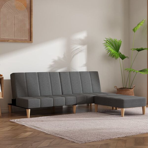 vidaXL 2-vietīga dīvāngulta ar soliņu, gai&scaron;i pelēks audums