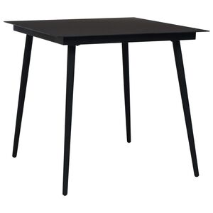 vidaXL dārza galds, melns, 80x80x74 cm, tērauds un stikls