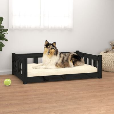 vidaXL suņu gulta, melna, 95,5x65,5x28 cm, priedes masīvkoks
