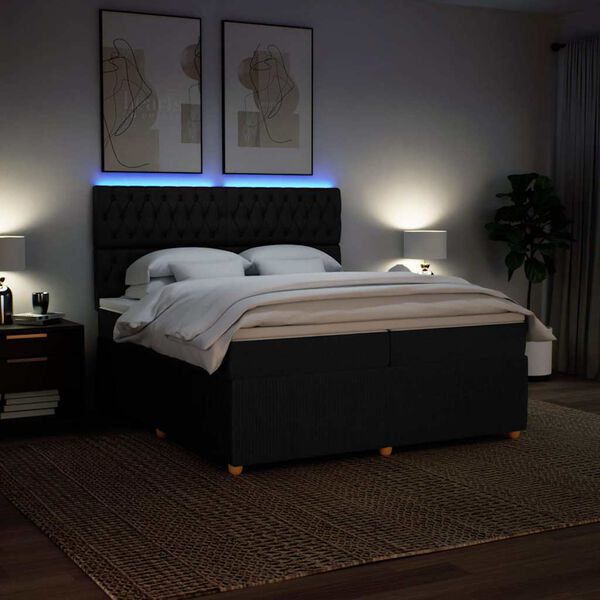 vidaXL atsperu gultas rāmis ar matraci, melna audums, 200x200 cm