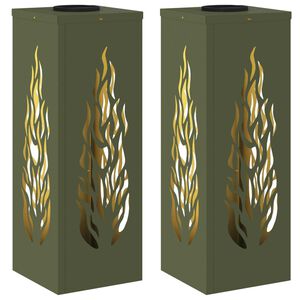 vidaXL Saules LED ceļa gaisma 2 pcs Olīvu zaļ&scaron; Auksti velmēts tērauds