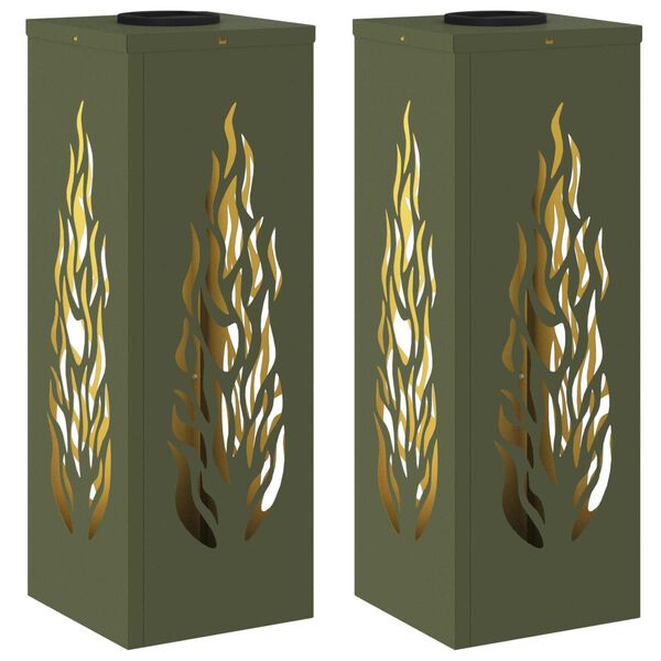 vidaXL Saules LED ceļa gaisma 2 pcs Olīvu zaļ&scaron; Auksti velmēts tērauds