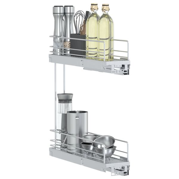 vidaXL izvelkams virtuves grozs, 2 līmeņi, sudrabains, 47x12x56 cm