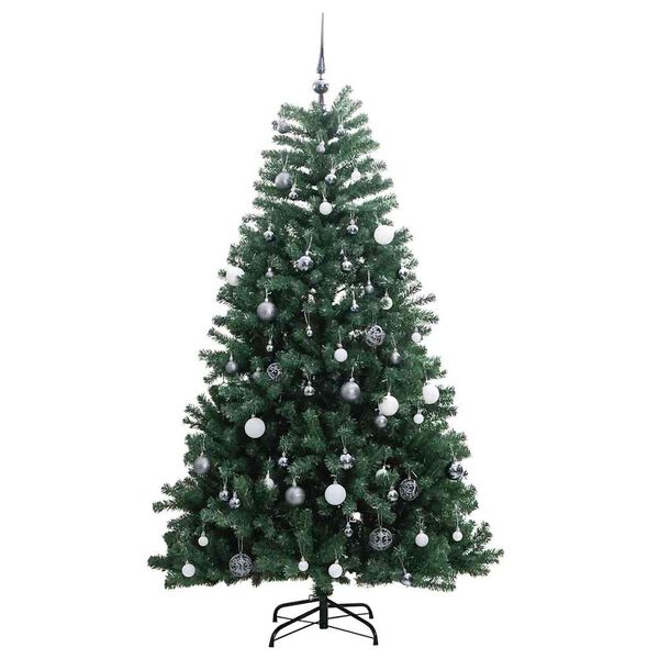 vidaXL mākslīgā Ziemassvētku egle, bumbiņu komplekts, 180 cm, 300 LED