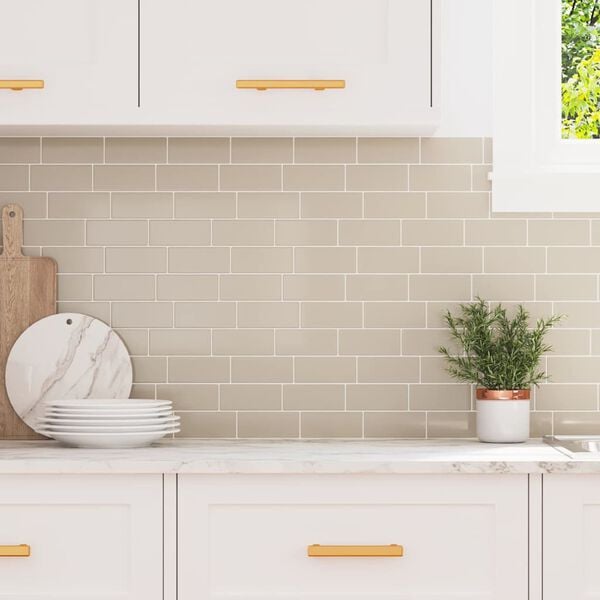 vidaXL Metro flīze 10 pcs Bēša 29.4 x 21.4 cm Poliuretāns un PET