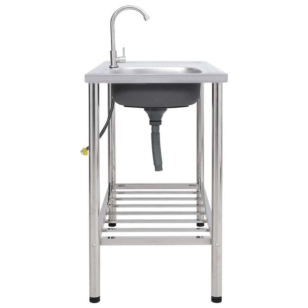 vidaXL kempinga izlietne ar vienu bļodu un krānu, nerūsējo&scaron;s tērauds