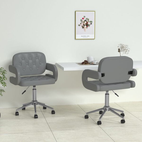 vidaXL grozāmi virtuves krēsli, 2 gab., pelēka mākslīgā āda