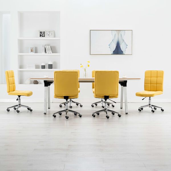 vidaXL virtuves krēsli, 6 gab., dzeltens audums