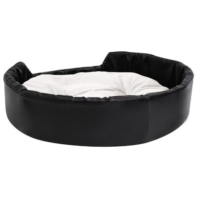 vidaXL suņu gulta, melna ar bēšu, 90x79x20 cm, plīšs, mākslīgā āda