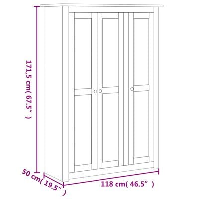 vidaXL skapis, 3 durvis, balts, 118x50x171,5 cm, priedes koks