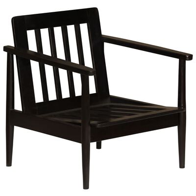 vidaXL atpūtas krēsls, melna dabīgā āda, akācijas koks