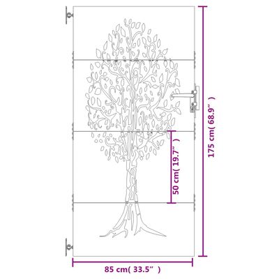 vidaXL dārza vārti, 85x175 cm, tērauds ar rūsas efektu, koka dizains