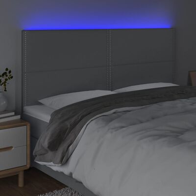 vidaXL gultas galvgalis ar LED, 200x5x118/128 cm, gaiši pelēks audums