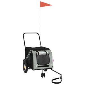 vidaXL mājdzīvnieku velo piekabe, melna ar pelēku, audums, dzelzs