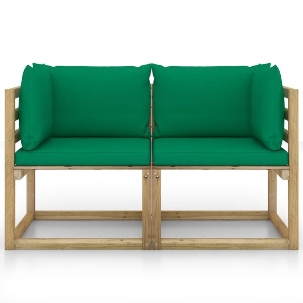 vidaXL dārza stūra dīvāni ar matračiem, 2 gab., zaļi impregnēta priede