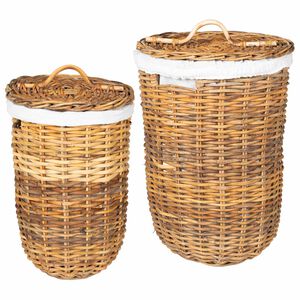 vidaXL Veļas grozs ar vāku 2 pcs Dabiski brūns Kubu rotangpalma