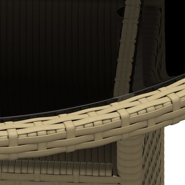 vidaXL dārza galds, Ø80x75 cm, rūdīts stikls, bēša PE rotangpalma