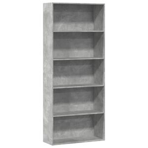 vidaXL grāmatu plaukts, betona pelēks, 80x30x189 cm, inženierijas koks