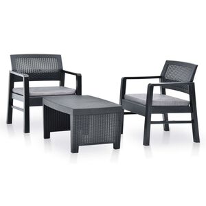 vidaXL 3-daļīgs dārza atpūtas mēbeļu komplekts, pelēka plastmasa