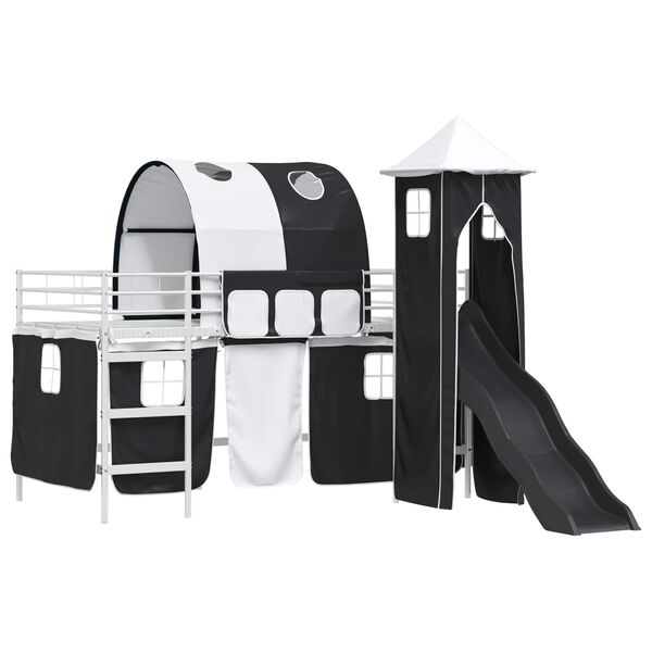 vidaXL Bērnu loft gultas rāmjis Balts un melns 79,5 x 200 cm Metāls