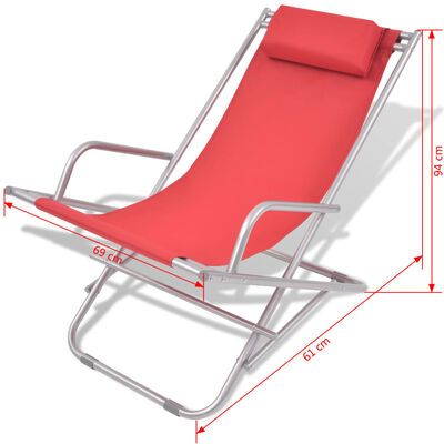vidaXL atgāžami pludmales krēsli, 2 gab., tērauds, sarkani