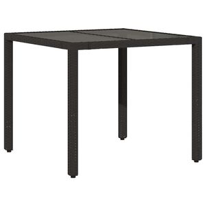 vidaXL dārza galds ar stikla virsmu, 90x90x75 cm, melna PE rotangpalma