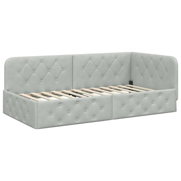 vidaXL Stūra gultas rāmis Gai&scaron;i pelēks 100 x 200 cm Samts