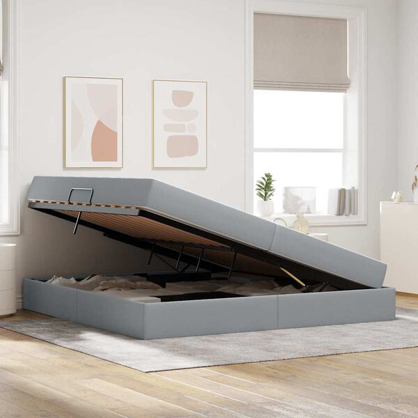 vidaXL Gulta ar uzglabā&scaron;anas vietu un matraci Gai&scaron;i pelēks Poliesters