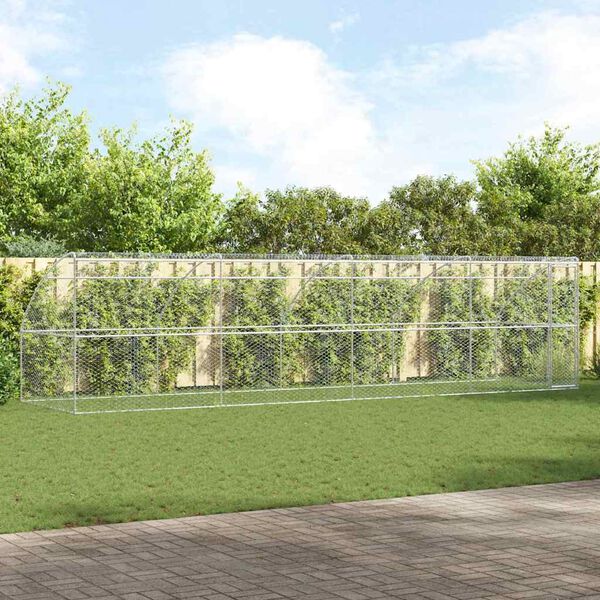 vidaXL Suņu būda ar uzglabā&scaron;anu 4 pcs Sudraba 8 x 2 x 2 m Tērauds