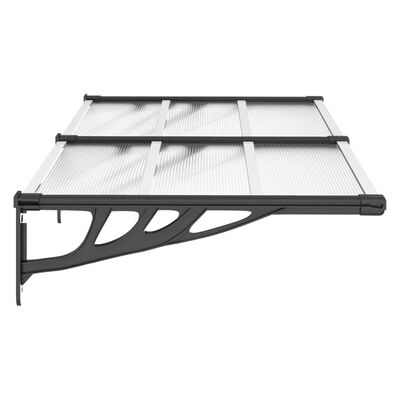 vidaXL durvju jumtiņš, melns, caurspīdīgs, 152,5x90 cm, polikarbonāts